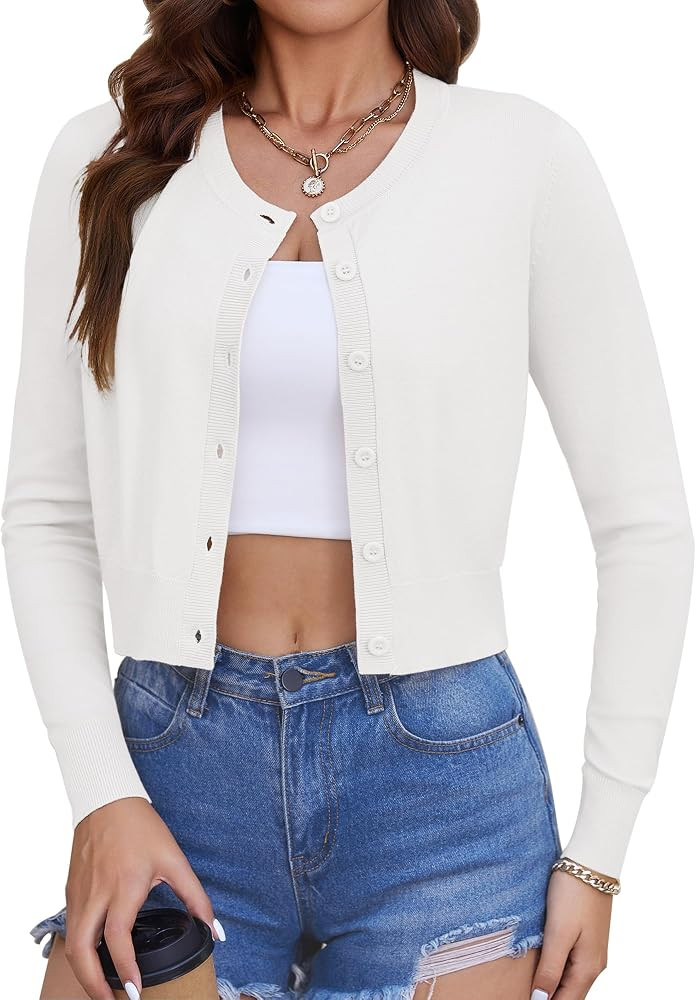 C\u00e1rdigan corto para mujer, su\u00e9ter ligero de punto para verano, bolero, cuello redondo, ... | Amazon (US)
