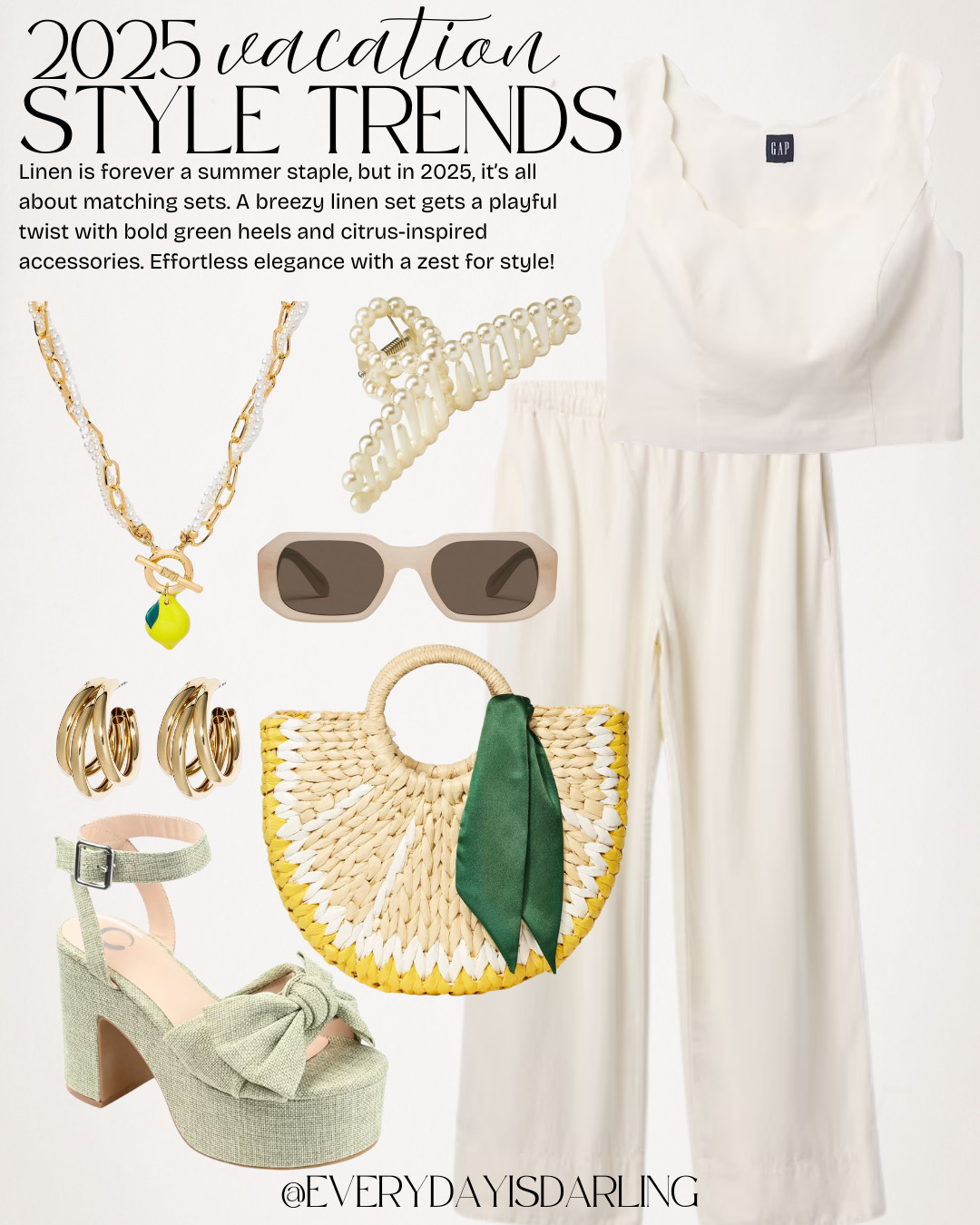 Fresh and chic 🍋 A breezy linen set gets a playful twist with bold green heels and citrus-inspired accessories. Effortless elegance with a zest for style! ✨  

Summer style  resort wear  linen set  matching set  everydayisdarling 

 #LemonLush #EffortlessChic #LTKStyleTip #LTKTravel #LTKBump