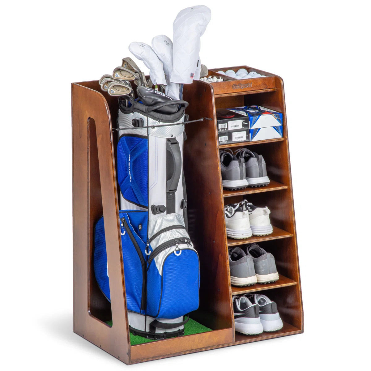 GoSports Premium Wooden Freestanding Golf Bag Organizer and Storage Rack    GOLF-STORAGE-WD-SNGL-... | Wayfair North America