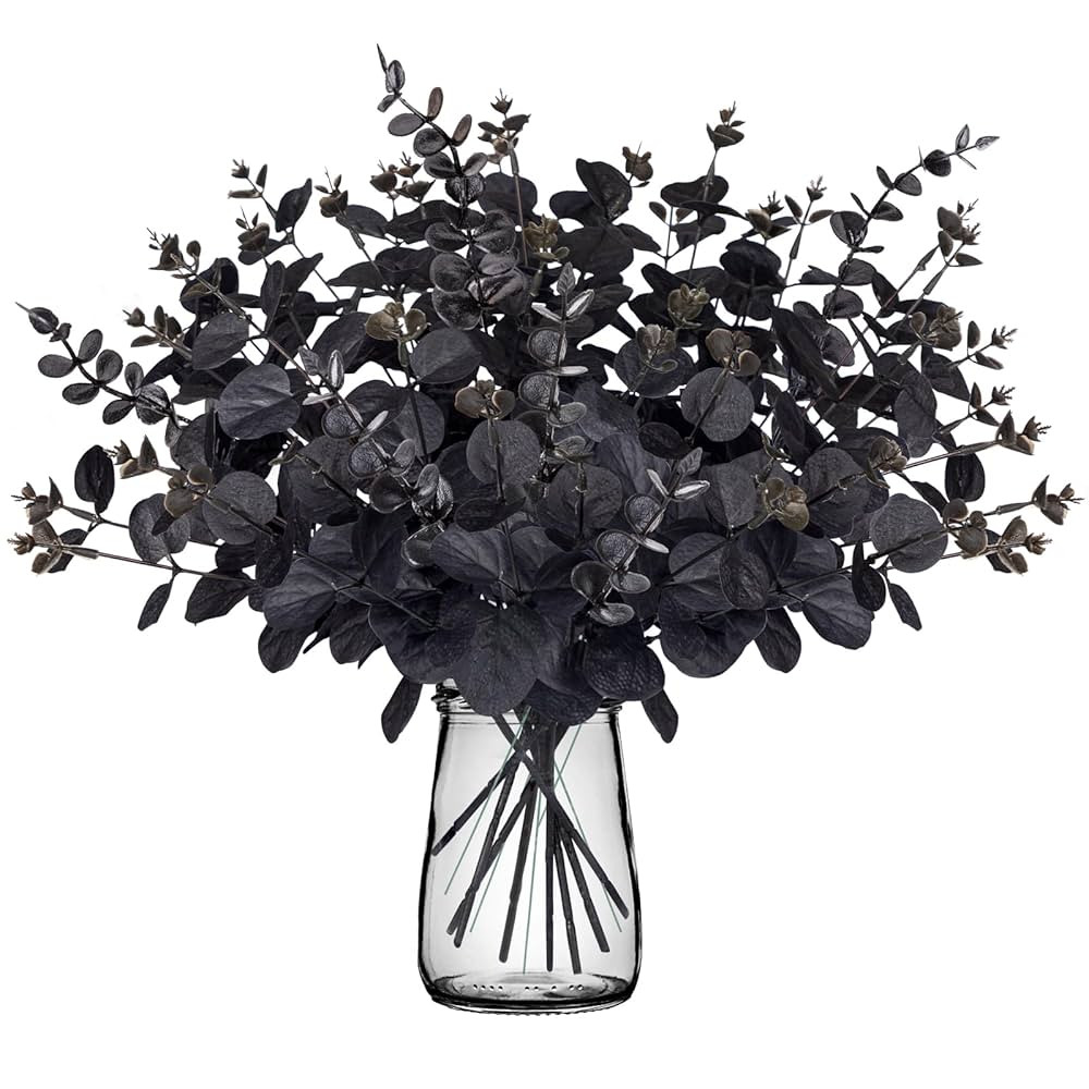 20PCS Black Halloween Decor Artificial Flowers Bulk - Eucalyptus Stems Branches Decorations for T... | Amazon (US)