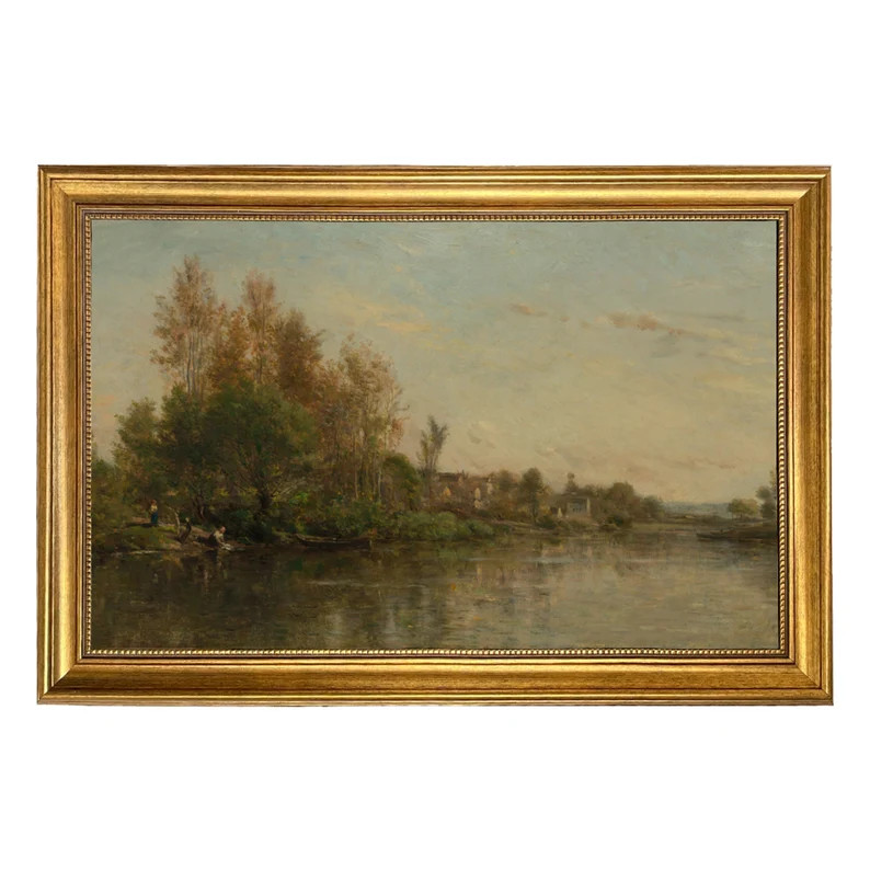 On the Banks of the River Landscape Oil Painting Print on Canvas in Antiqued Gold Frame | Etsy (US)