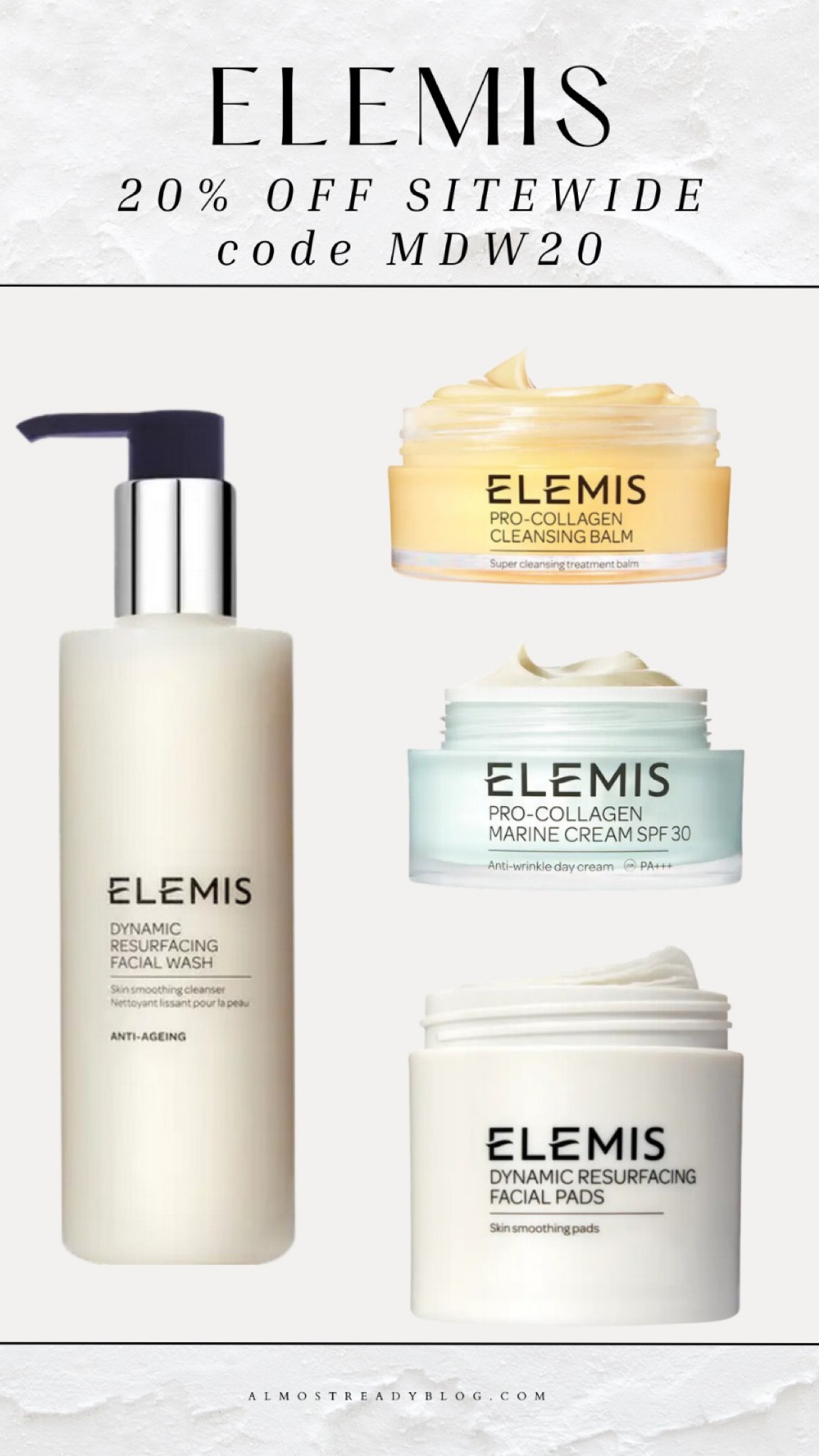 Elemis 20% off sitewide + 7 piece gift on orders $100+ code MDW20

#LTKFindsUnder50 #LTKFindsUnder100 #LTKSaleAlert