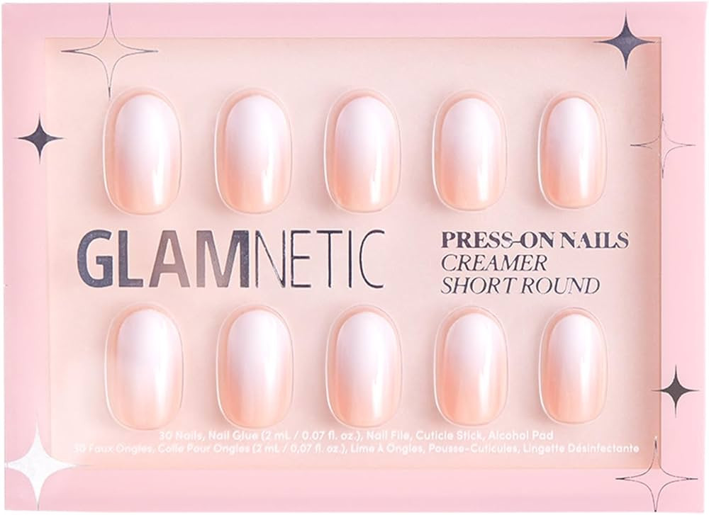 Glamnetic Press On Nails - Creamer | UV Finish Neutral Ombre Short Round Nails, Reusable | 15 Siz... | Amazon (US)