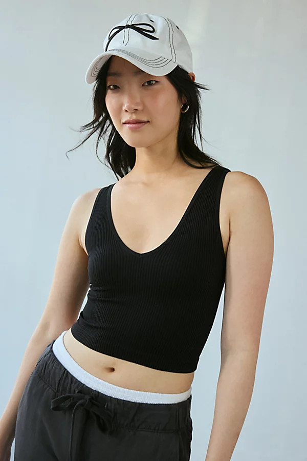 Out From Under Plunge Ribbed Seamless Knit Cropped Cami in Black, Women's at Urban Outfitters | Urban Outfitters (US and RoW)