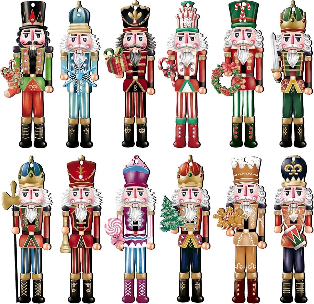 JOPHMO 24 Pieces Christmas Nutcracker Wooden Ornaments Wood Hanging Decoration Set for Christmas ... | Amazon (US)