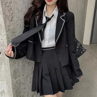 Plain Blazer / Shirt / Pleated Skirt / Neck Tie / Set | YesStyle Global