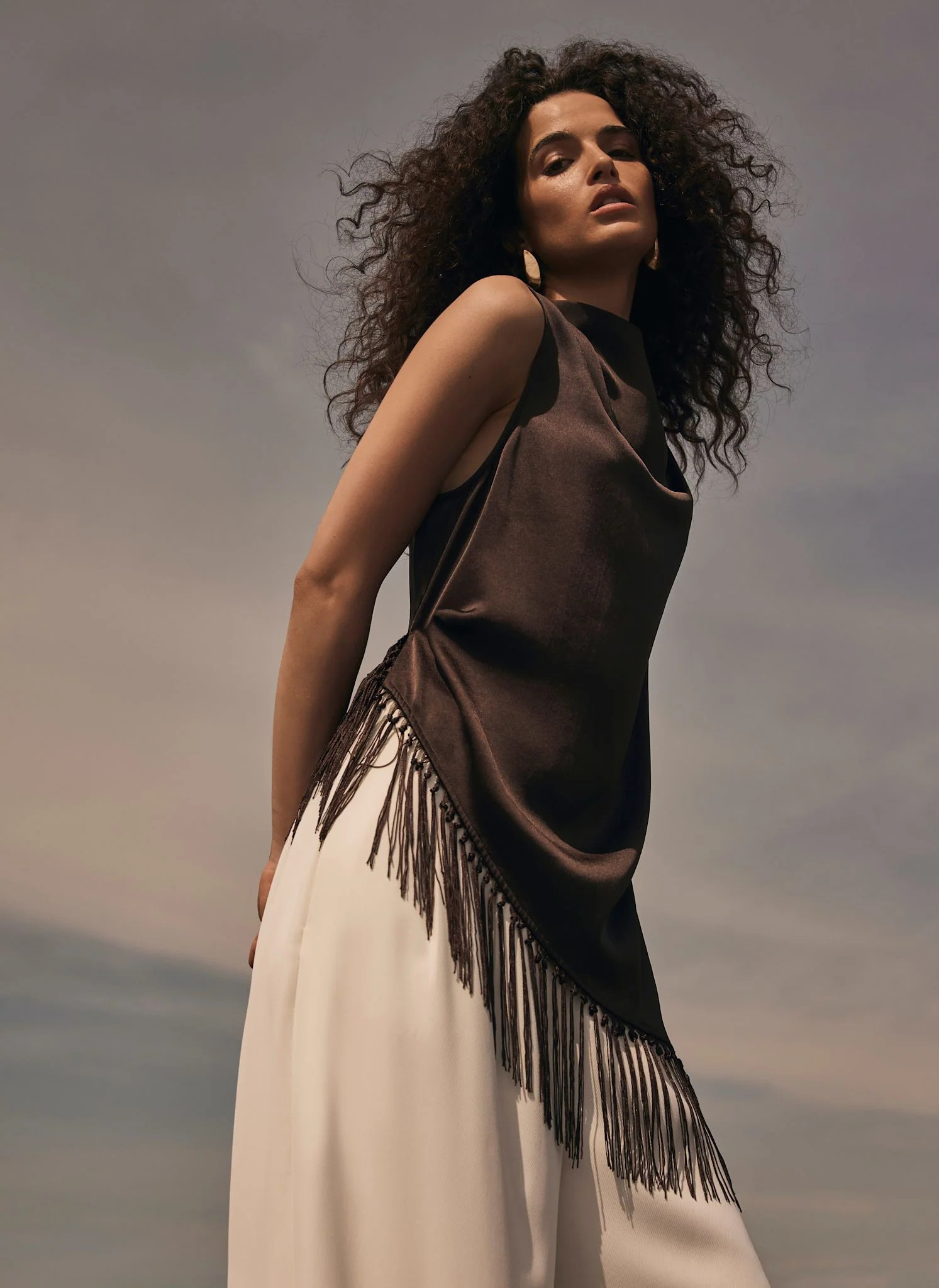 Brown Satin Tassle Top | Mint Velvet