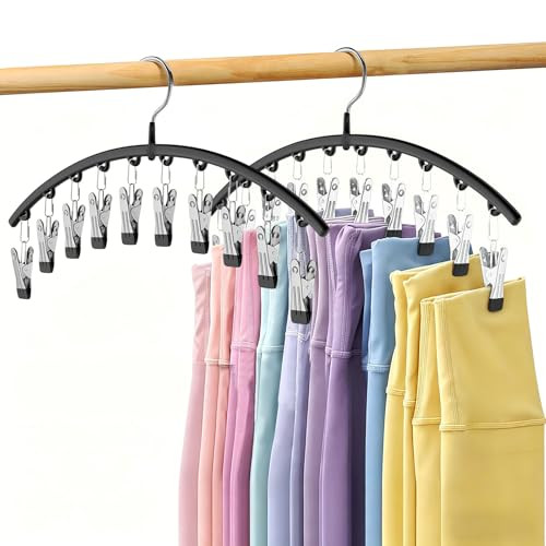 Volnamal Legging Organizer for Closet, 2 Pack Metal Yoga Pants Hangers w/10 Clips Holds 20 Leggings, Space Saving Hanging Closet Organizer w/Rubber Coated Closet Organizers and Storage, Black | Amazon (US)