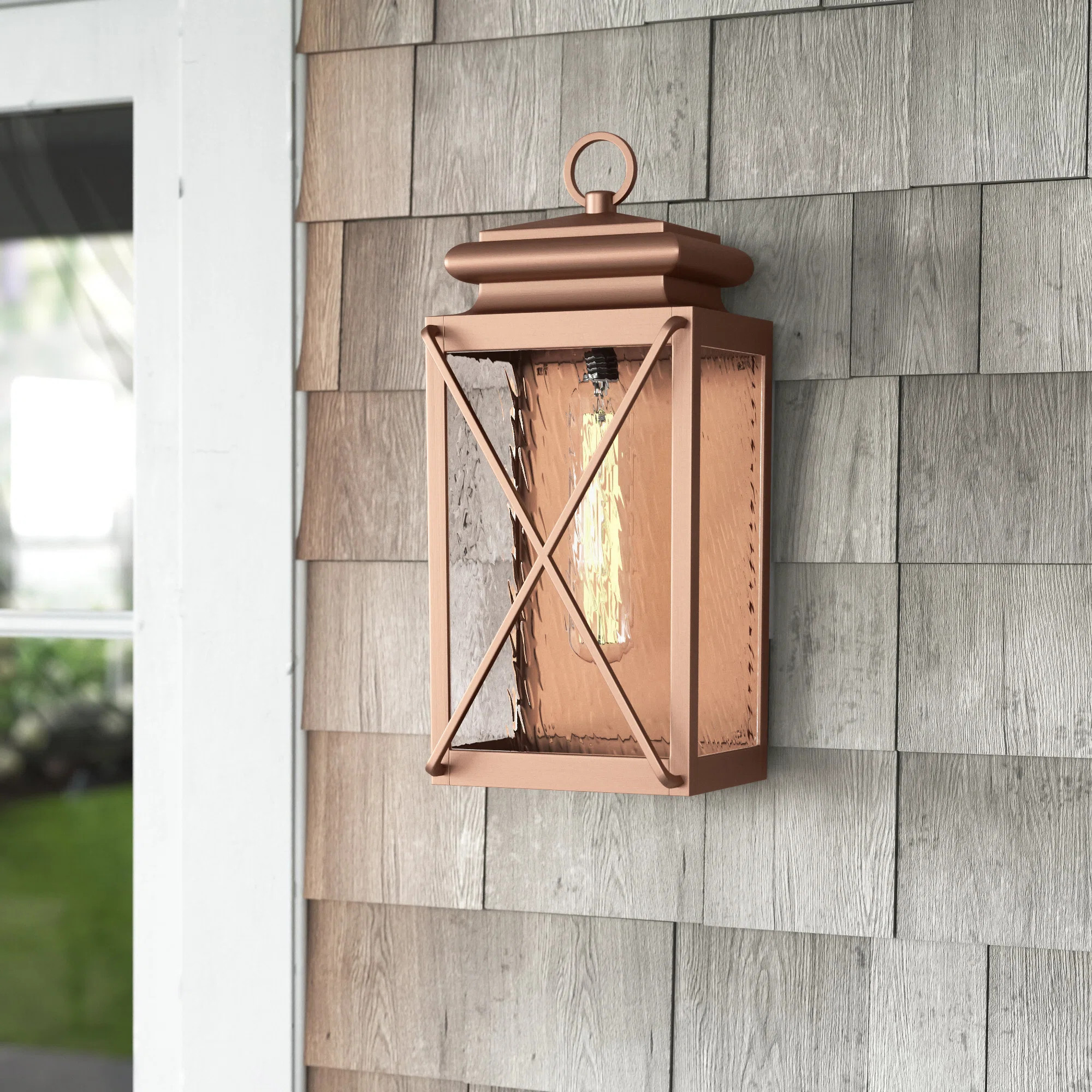 Beachcrest Home™ Nahunta Antique Copper Integrated LED Water Glass Outdoor Wall Lantern & Revie... | Wayfair North America
