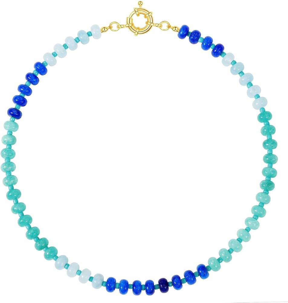 KELORIS PATH Beaded Gemstone Necklaces for Women, Boho Colorful Bead Choker Necklace, Natural Sto... | Amazon (US)