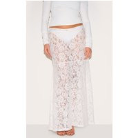 Plus White Floral Lace Sheer Maxi Skirt | PrettyLittleThing US
