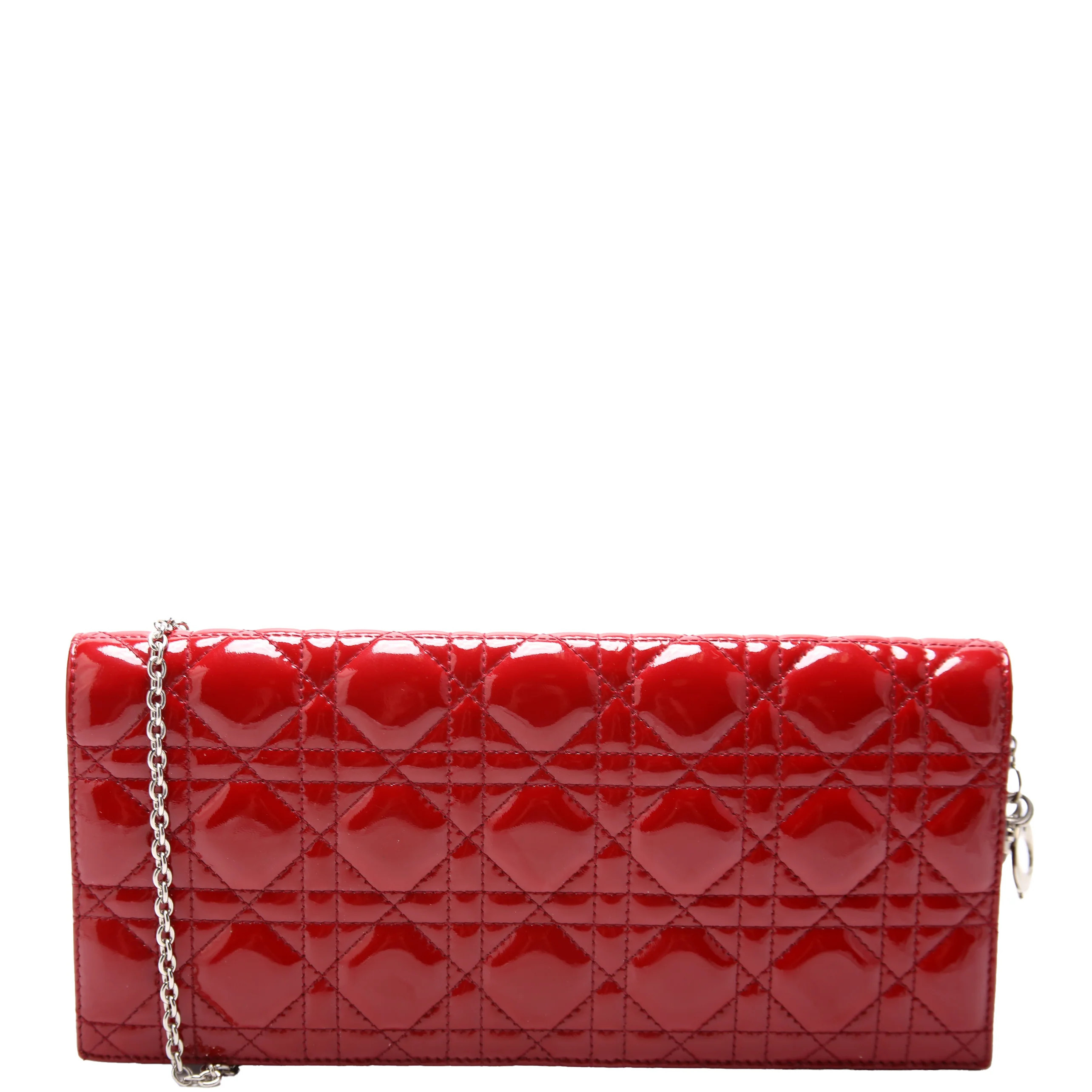 Lady Dior Long Pouch Clutch Patent Cannage Red | Keeks Designer Handbags