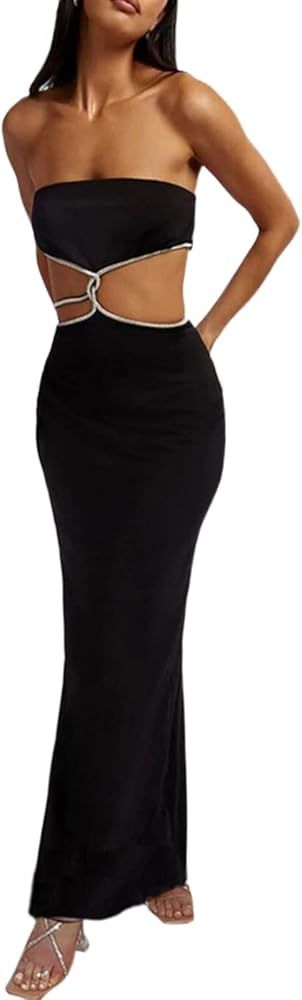 Spaghetti Strap Maxi Dresses for Women Cutout Bodycon Long Dress Sleeveless Backless Slim Fit Split  | Amazon (US)