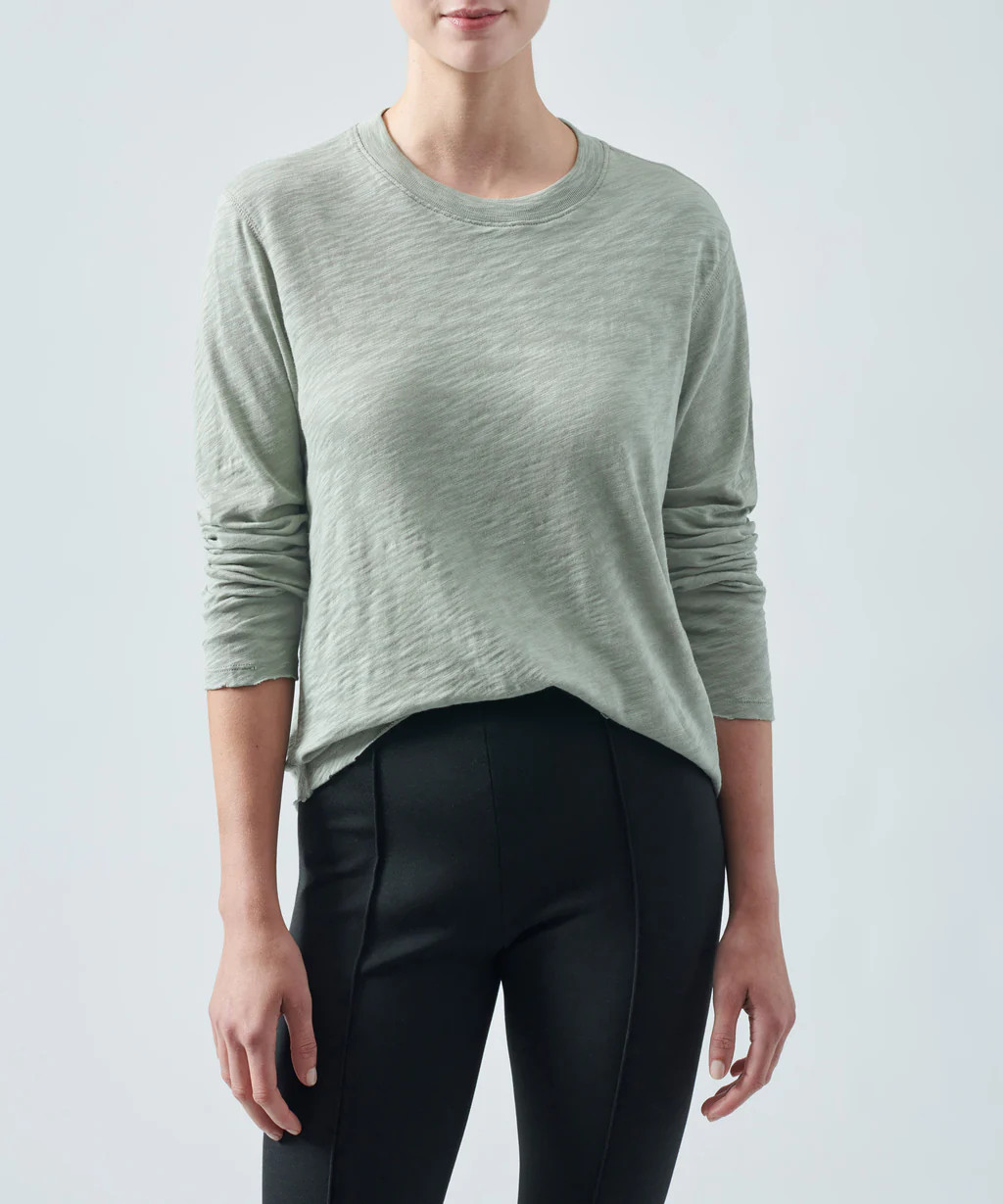 Slub Jersey Long Sleeve Destroyed Wash Crop Tee - White | ATM Collection