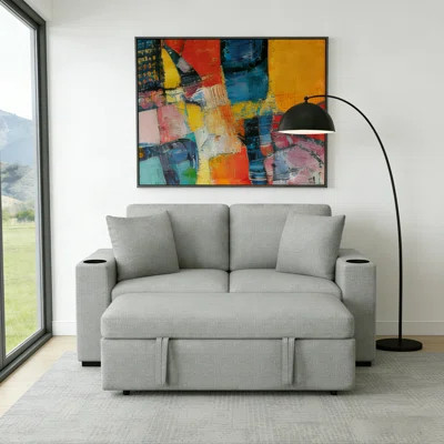 60.6" Modern Pull-Out Sleeper Loveseat With USB Ports & Cup Holders, 2-Seater Sofa Bed In Chenille Fabric For Living Room | Wayfair North America