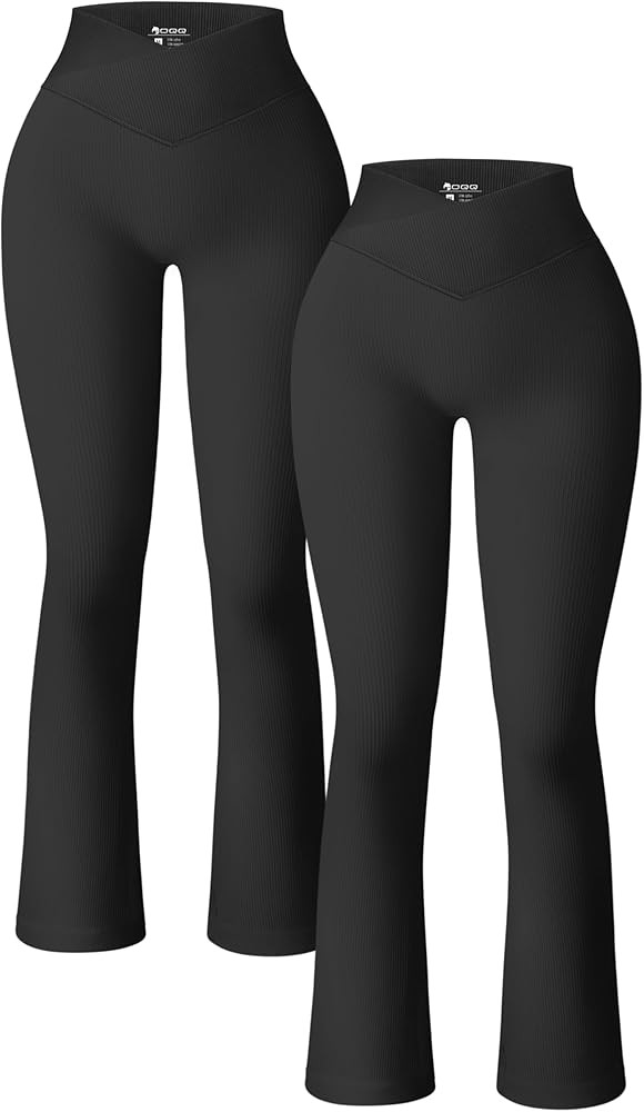 OQQ Women's 2 Piece Yoga Pants Ribbed Seamless Workout High Waist Cross Over Bell Bottoms Exercis... | Amazon (US)