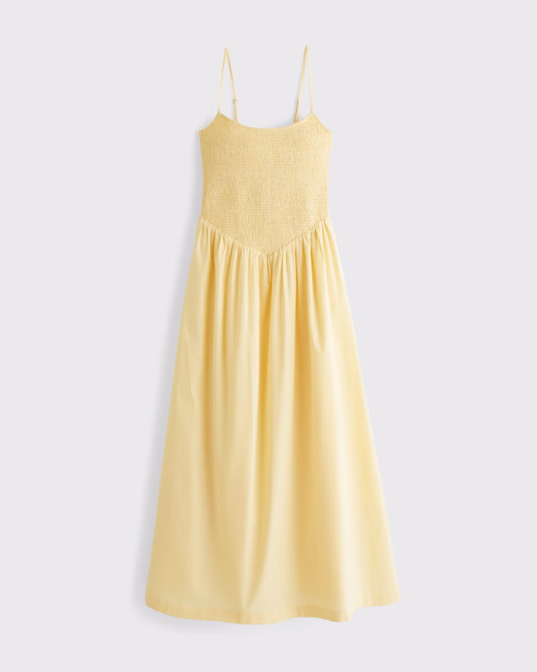 Dipped-Waist Smocked Midi Dress | Abercrombie & Fitch (US)