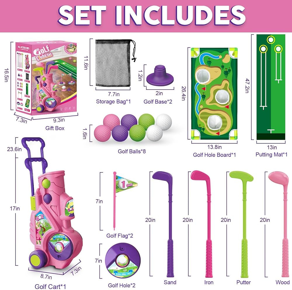 Toddler Golf Set, Upgraded Kids Golf Clubs with Golf Board, Putting Mat, 8 Balls, 4 Golf Clubs an... | Amazon (US)