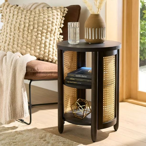 Better Homes & Gardens Springwood Caning Side Table, Charcoal | Walmart (US)