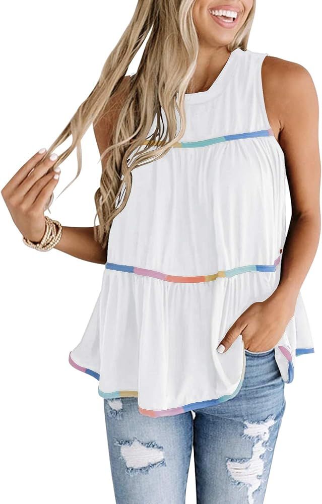 MIHOLL Women's Babydoll Tops Sleeveless Summer Casual Loose T Shirt Flowy Tank Top | Amazon (US)