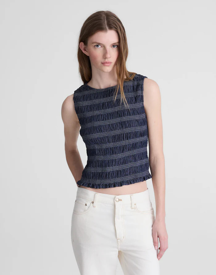 Denim Smocked Boatneck Tank | Madewell