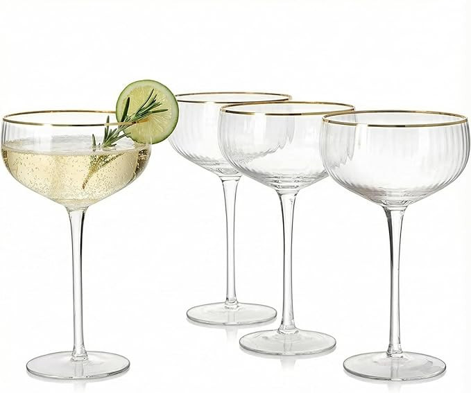 Gold Rim Coupe Glasses 11 oz, Set of 4 Classic Manhattan Glasses - Martini, Cocktails, Champagne,... | Amazon (US)