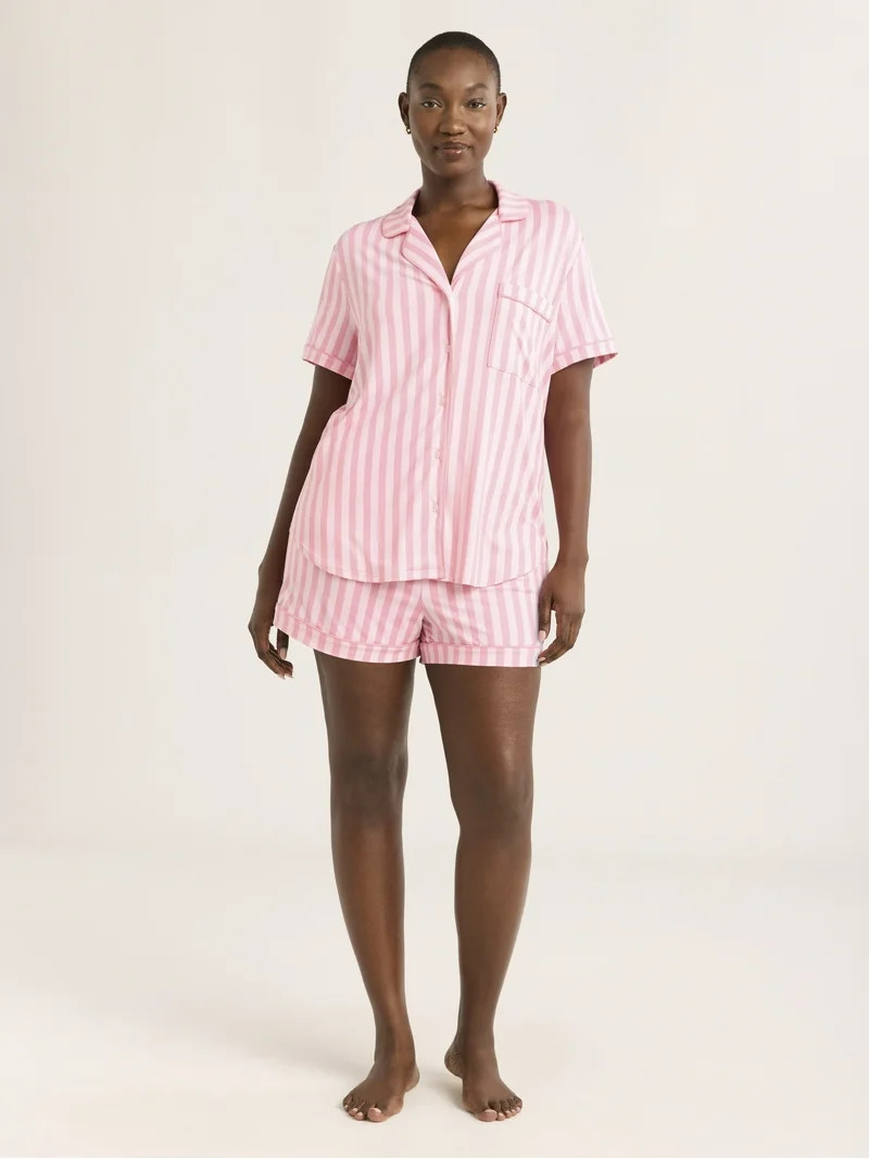 Joyspun Women's Dreamy Soft Collection Notch Collar Top and Shorts Pajama Set, 2-Piece, Sizes XS-... | Walmart (US)