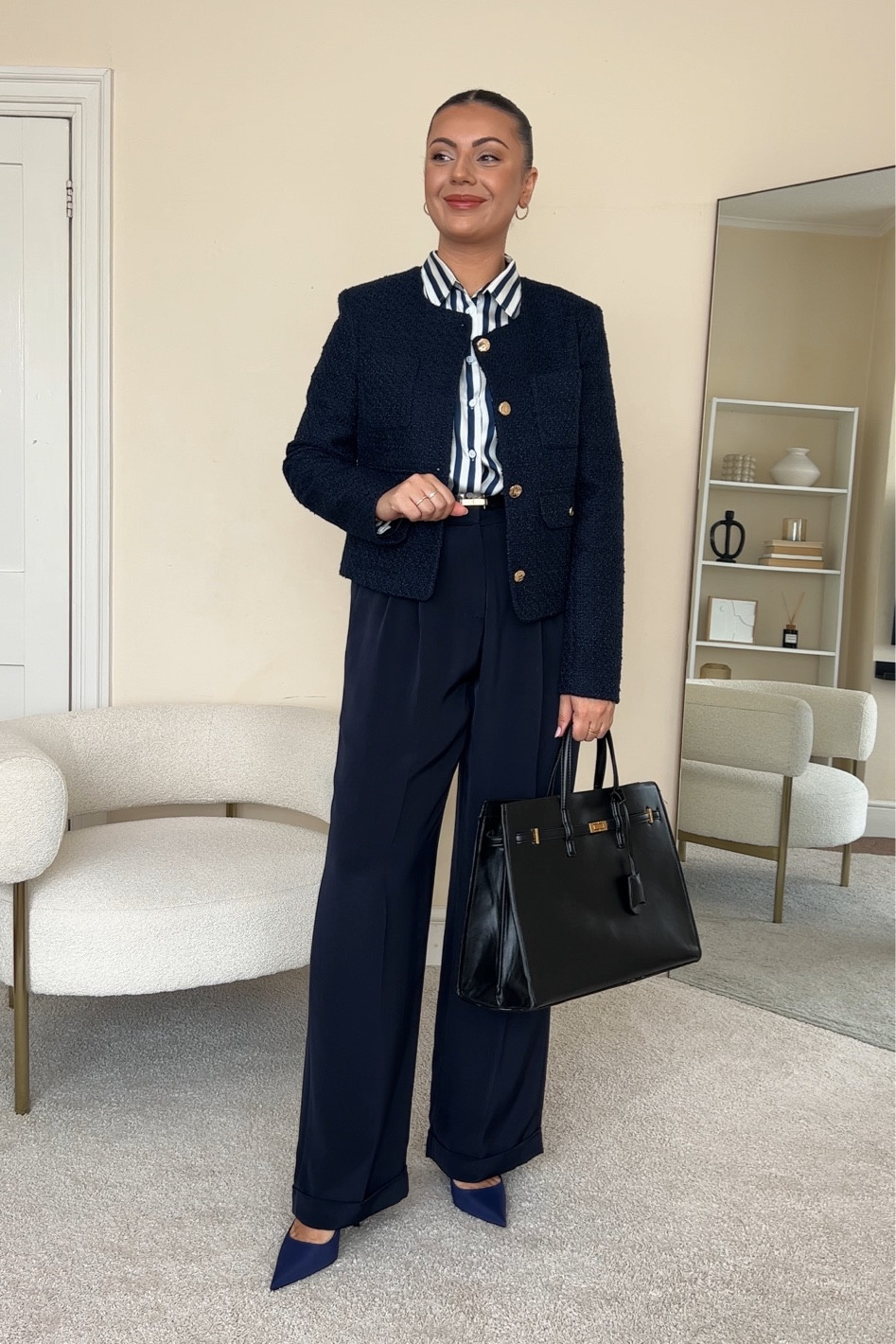 Styling navy trousers for work/office, autumn outfit.
Shirt is from LilySilk, wearing size S.
Jacket is from Phase Eight, wearing size UK10.
Trousers are from LilySilk, wearing size UK12.
Heels are from Zara. Bag is from Mango.
Some items might be out of stock, so I’ve linked similar options.

#LTKstyletip #LTKfindsunder100 #LTKeurope