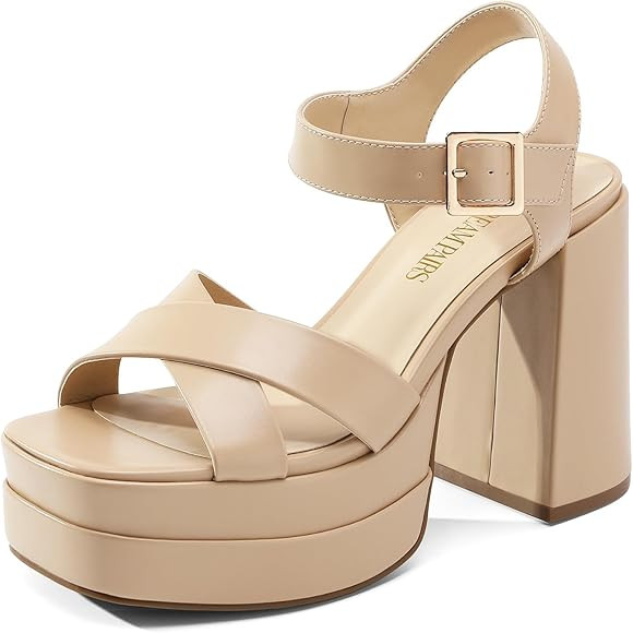 DREAM PAIRS Women's Platform Chunky Heels Square Open Toe Ankle Strap High Heeled Sandals for Par... | Amazon (US)