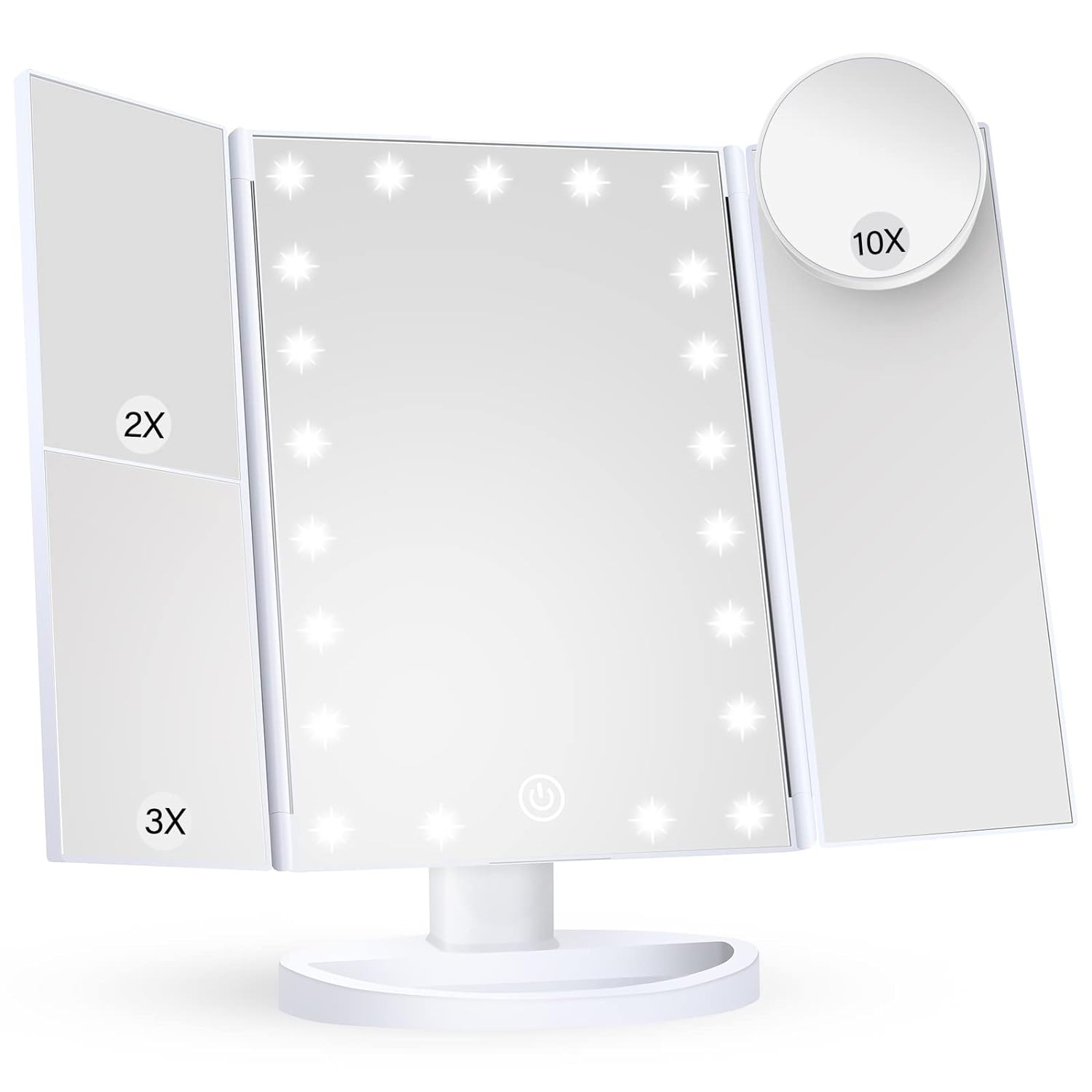 HUONUL Makeup Mirror Vanity with Lights, 2X 3X 10X Magnification, Touch Control, Trifold Mirror, ... | Amazon (US)