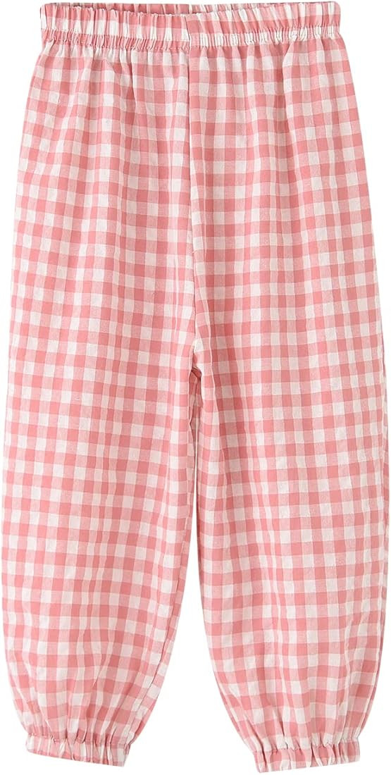 BINIDUCKLING Toddler Pull Up Loose Gingham Girls Pants 2-9 Years | Amazon (US)