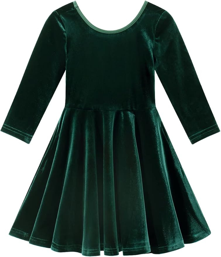 Noomelfish Girls 3/4 Sleeve Velvet Twirly Dress Casual Skater Dresses with Pockets (4-12 Years) | Amazon (US)