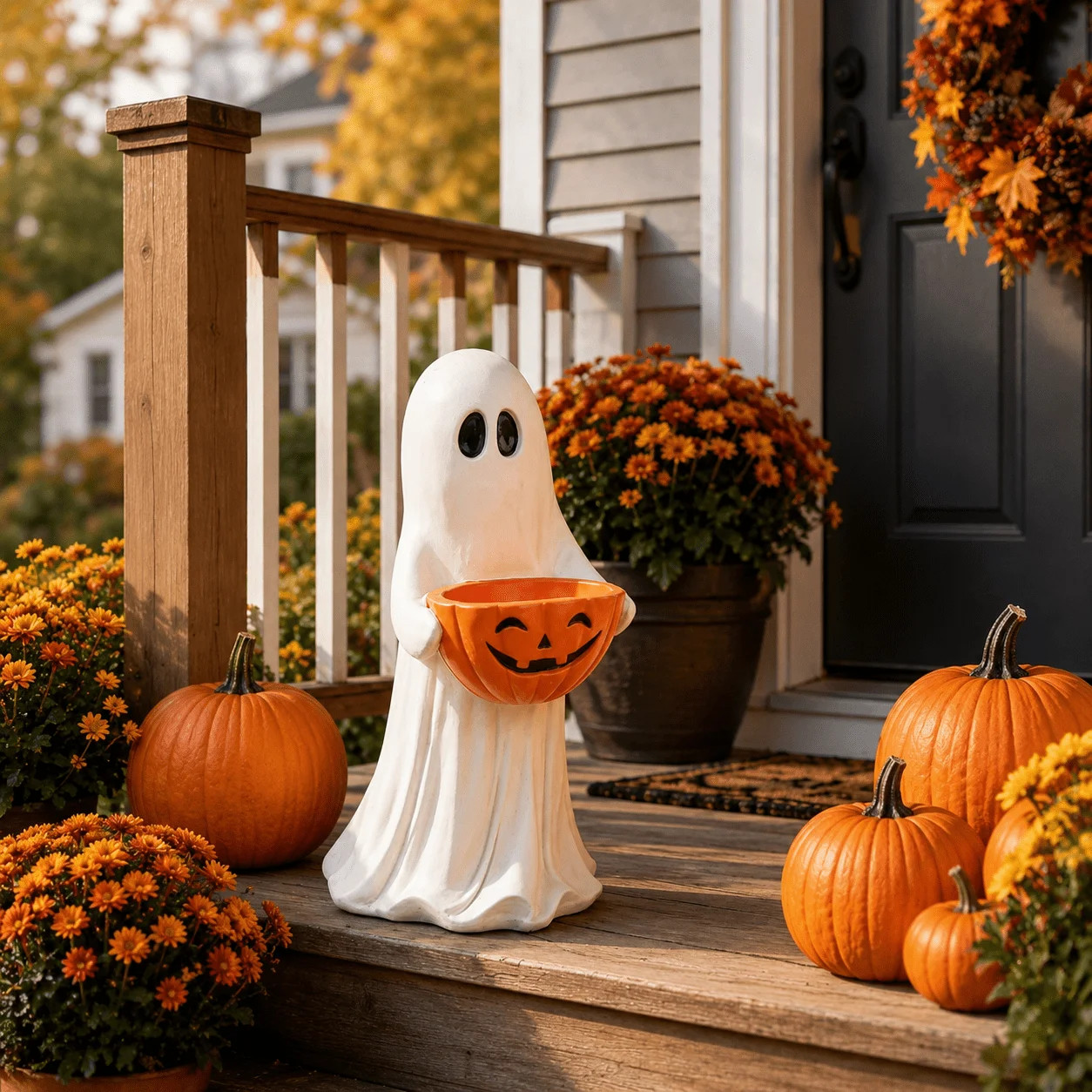 Clearance! Halloween Ghost Statue with Pumpkin Candy Bowl, 13.7 Inch Outdoor Ghost Figurine, Halloween Candy Holder Decoration for Porch Yard Patio Indoor Decor | Walmart (US)