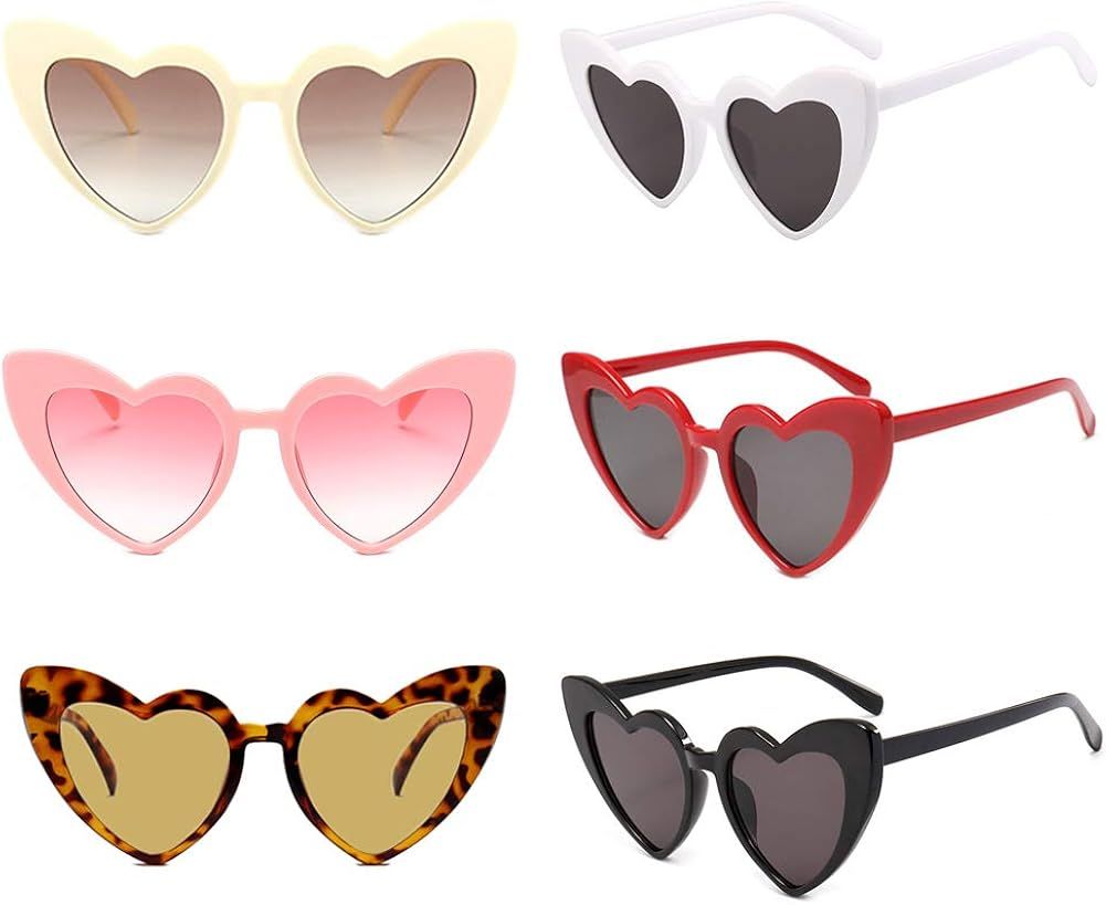 Heart Shaped Retro Cateye Sunglasses for Women, Party Favors Supplies, Red Pink Beige White Black... | Amazon (US)