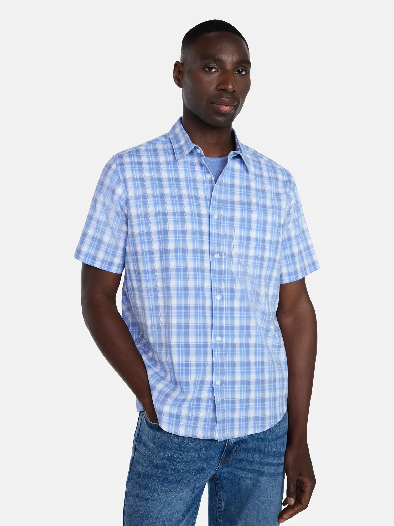 George Men's and Big Men's Button Up Poplin Shirt with Short Sleeves, Sizes S-3XL | Walmart (US)