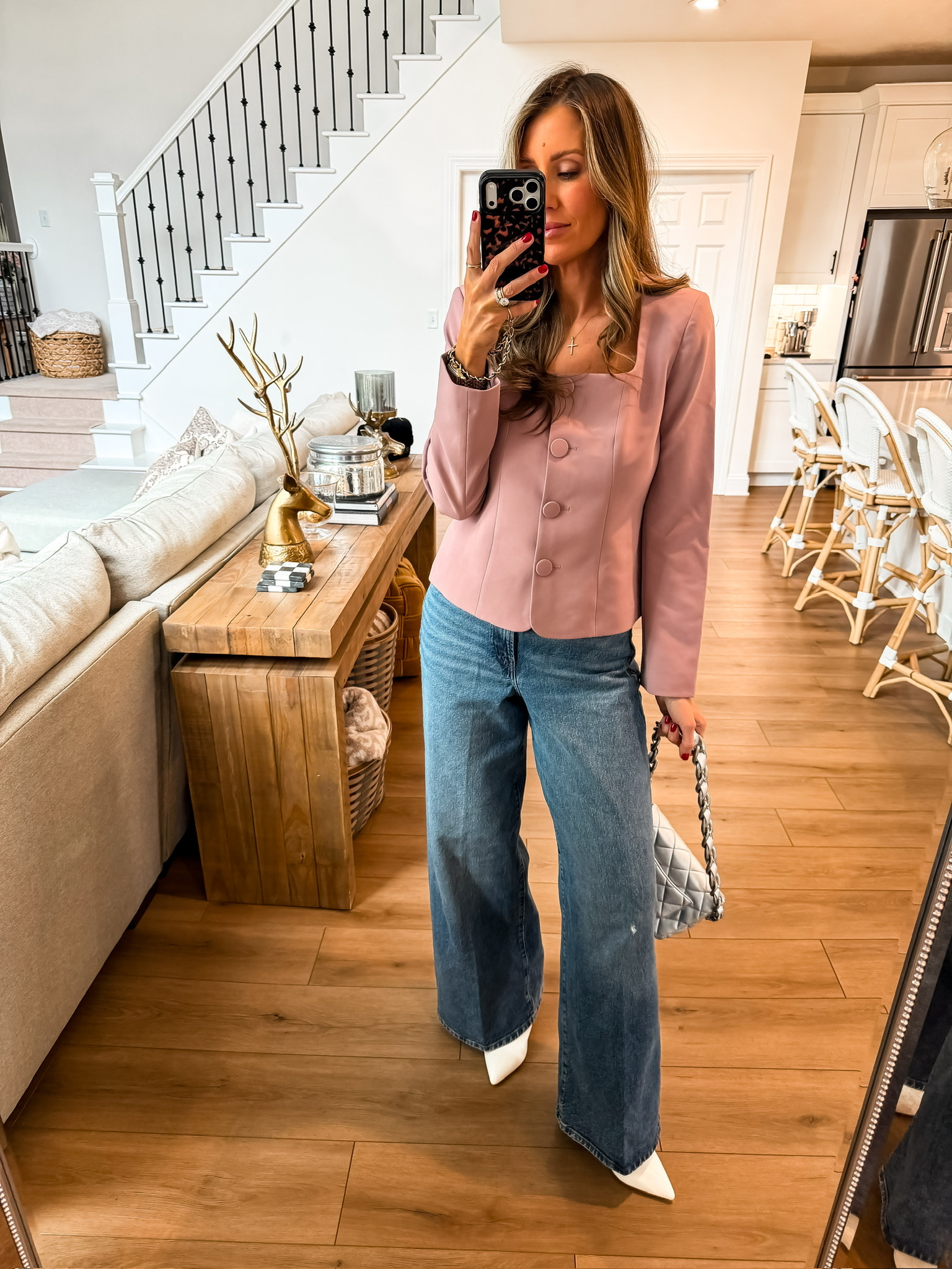 This pink color is perfect for Valentine’s Day! I’m obsessed with this outfit! Perfect for date night Valentine’s Day activities cute mom outfit elevated fashion cute light pink tops galentines cute everyday wear mom approved cute outfit inspiration cute clothes themomimstyle 

#LTKValentine #LTKdayinmylife #LTKmomlife