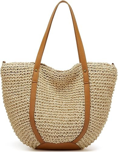 Summer Casual Straw Tote Bag Large Capacity Woven Shoulder Handbag for Summer Beach Vocation | Amazon (US)