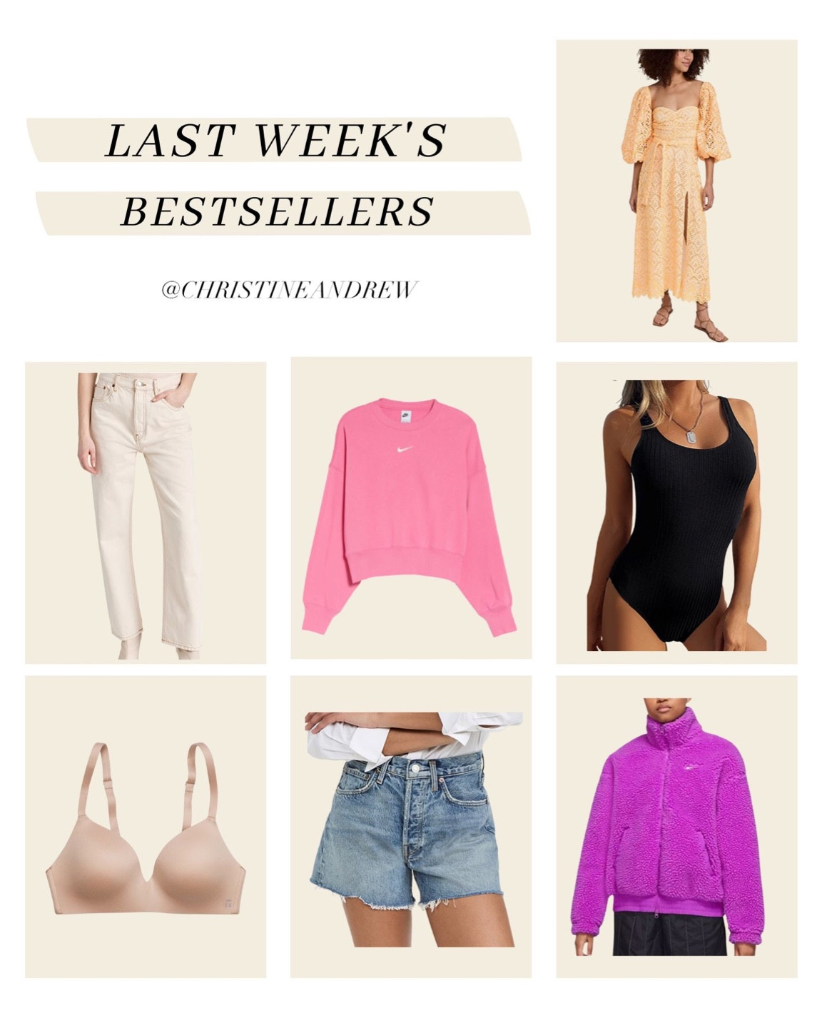 Last weeks best sellers ✨

Nike; Resort wear; black one piece swimsuit; Amazon fashion; beach trip; denim shorts; agolde shorts; shopbop

#LTKSeasonal #LTKswim #LTKunder100