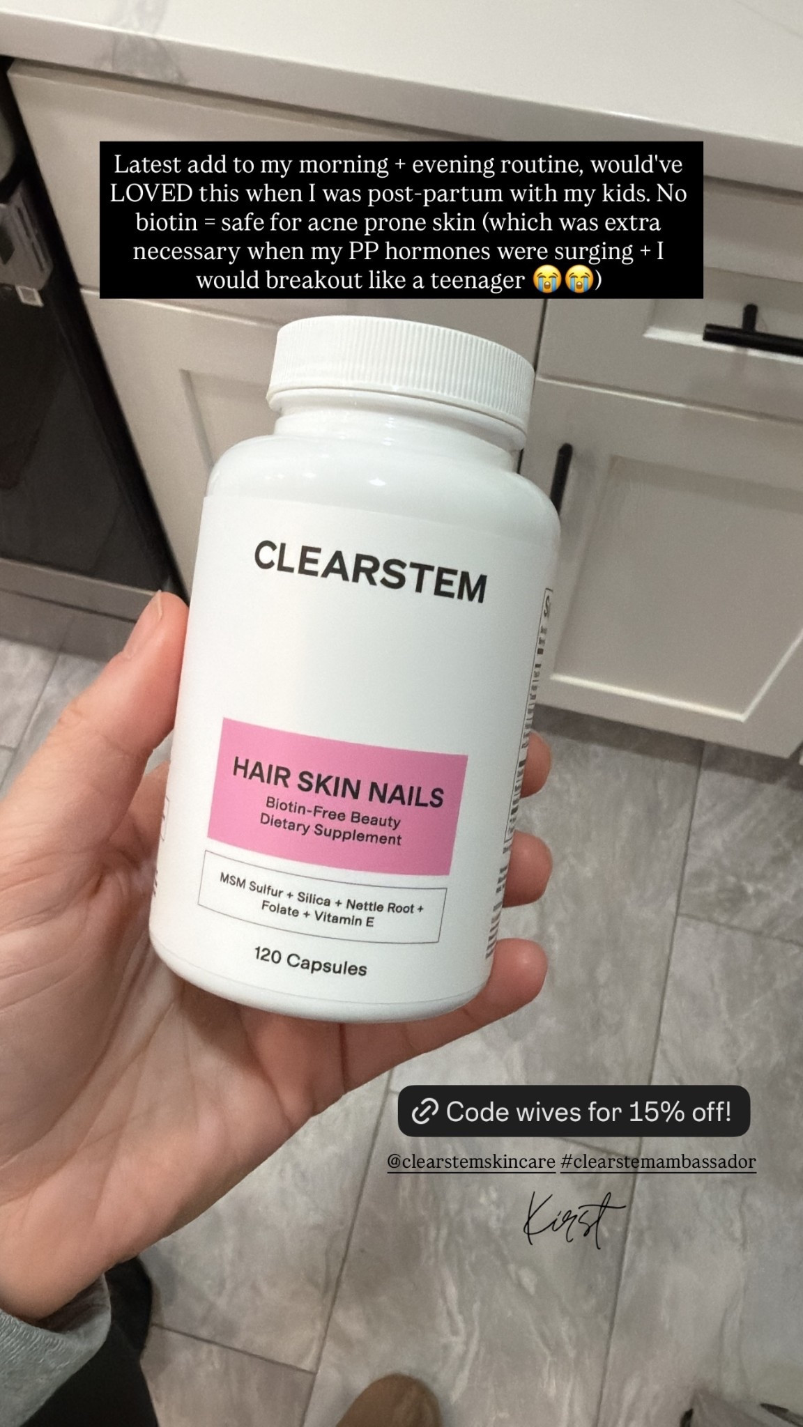 Latest add to my morning + evening routine, would've LOVED this when I was post-partum with my kids. No biotin = safe for acne prone skin (which was extra necessary when my PP hormones were surging + I would breakout like a teenager 😭😭) Use code wives for 15% off @clearstemskincare #clearstemambassador