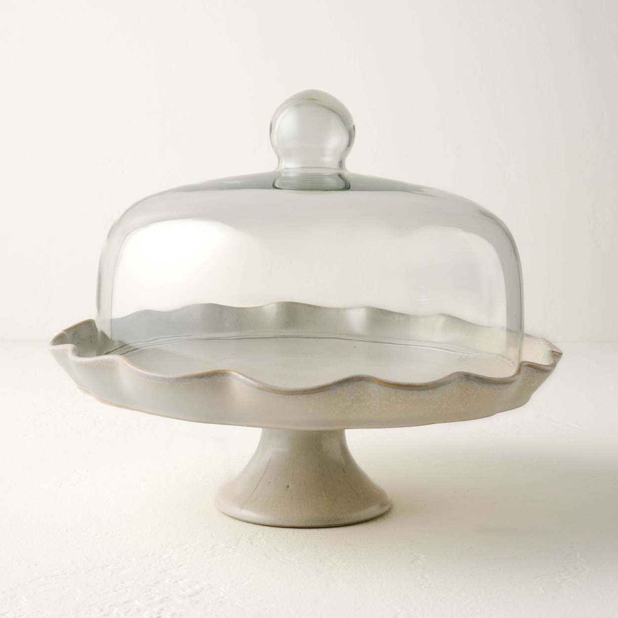 French Grey Ruffle Cake Stand with Dome | Magnolia