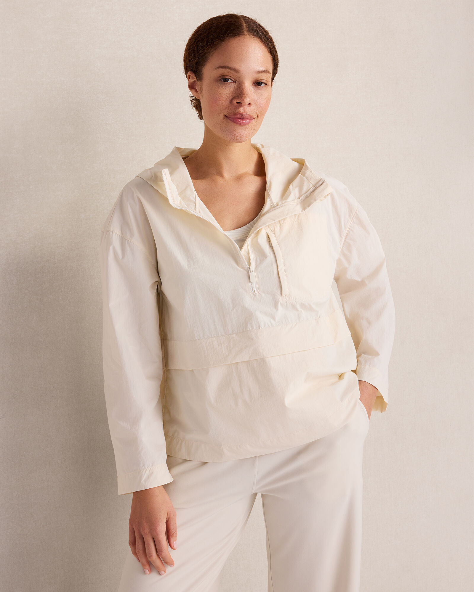 Crinkle Nylon Half-Zip Hooded Jacket | Haven Well Within