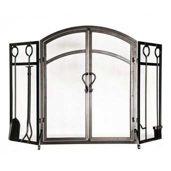 Style Selections 50.3-in Eggshell Black/Powder Coated Steel 3-Panel Arched Twin Fireplace Screen | Lowe's