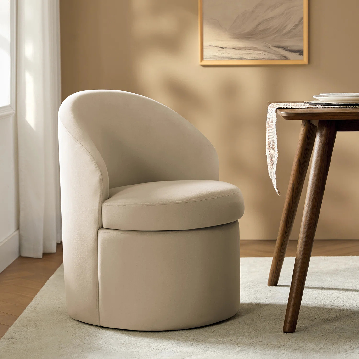 Meleri 23.5"W Modern Velvet Swivel Dining Chair with Storage and Hidden Casters | Wayfair North America