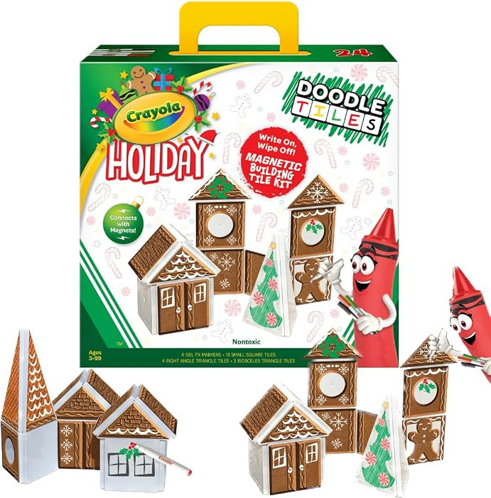 CreateOn Crayola Gingerbread House Magnetic Tiles, 24pc Holiday Christmas Building Set, STEM Educ... | Amazon (US)