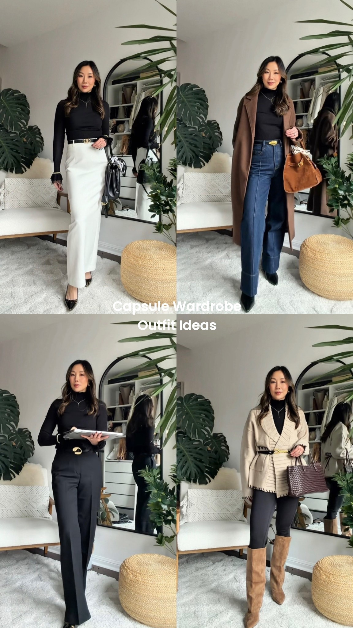 Modern workwear outfit ideas using a capsule wardrobe. Four chic yet comfortable office outfits styled with elevated basics, from all-black tailoring to dark denim and cozy knits. These casual workwear looks are polished, repeatable, and easy to mix and match for the workweek. Featuring timeless staples from Commense for a minimalist, wearable office style.

#LTKWorkwear #LTKSeasonal #LTKootd