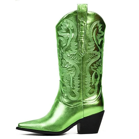 Sarairis Cowboy Boots for Women Green Western Boots Block Heel Cowgirl Boots Shoes Vintage Retro Foo | Walmart (US)