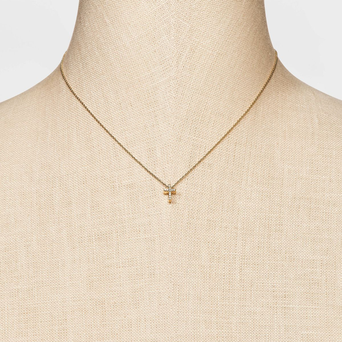 Silver Plated Gold Dipped Micro Pave Cubic Zirconia Cross Pendant Necklace - Gold | Target