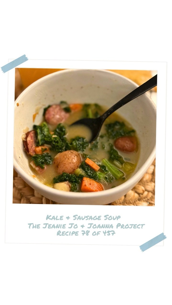 They used to say being soft meant being small. But maybe softness just means you know exactly who you are — steady, grounded, impossible to shake. Like a pot of soup that takes its time, simmering until the flavors learn to trust each other.

Inspired by Julie & Julia, I’m cooking my way through Magnolia Table Volumes 1, 2, and 3. I’m calling it The Jeanie Jo & Joanna Project. Recipe 78 of 457 is Sausage & Kale Soup—and here’s how it turned out.

The homemade stock was rich and layered, the sausage bold, the kale tender but strong. It wasn’t flashy or fussy. It just showed up, warm and sure of itself. Sweet like honey, warm like home.

379 recipes to go!

Gracefully yours,
🫶🏻 Jeanie Jo

#LTKFindsUnder50 #LTKFindsUnder100 #LTKSeasonal