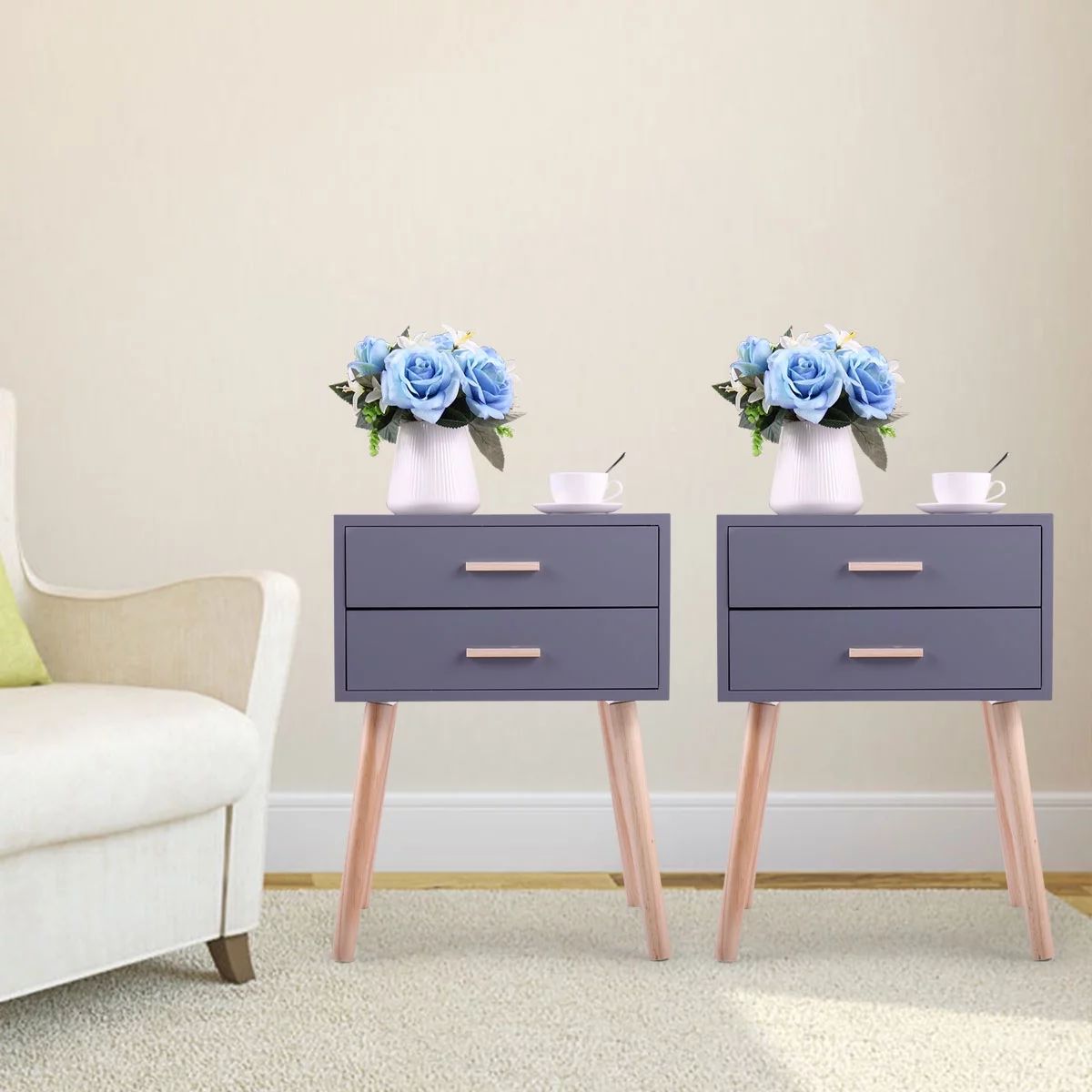 Jaxpety Set of 2 Side End Table Nightstand with 2 Drawers Storage Mid-Century Accent Wood Furnitu... | Walmart (US)