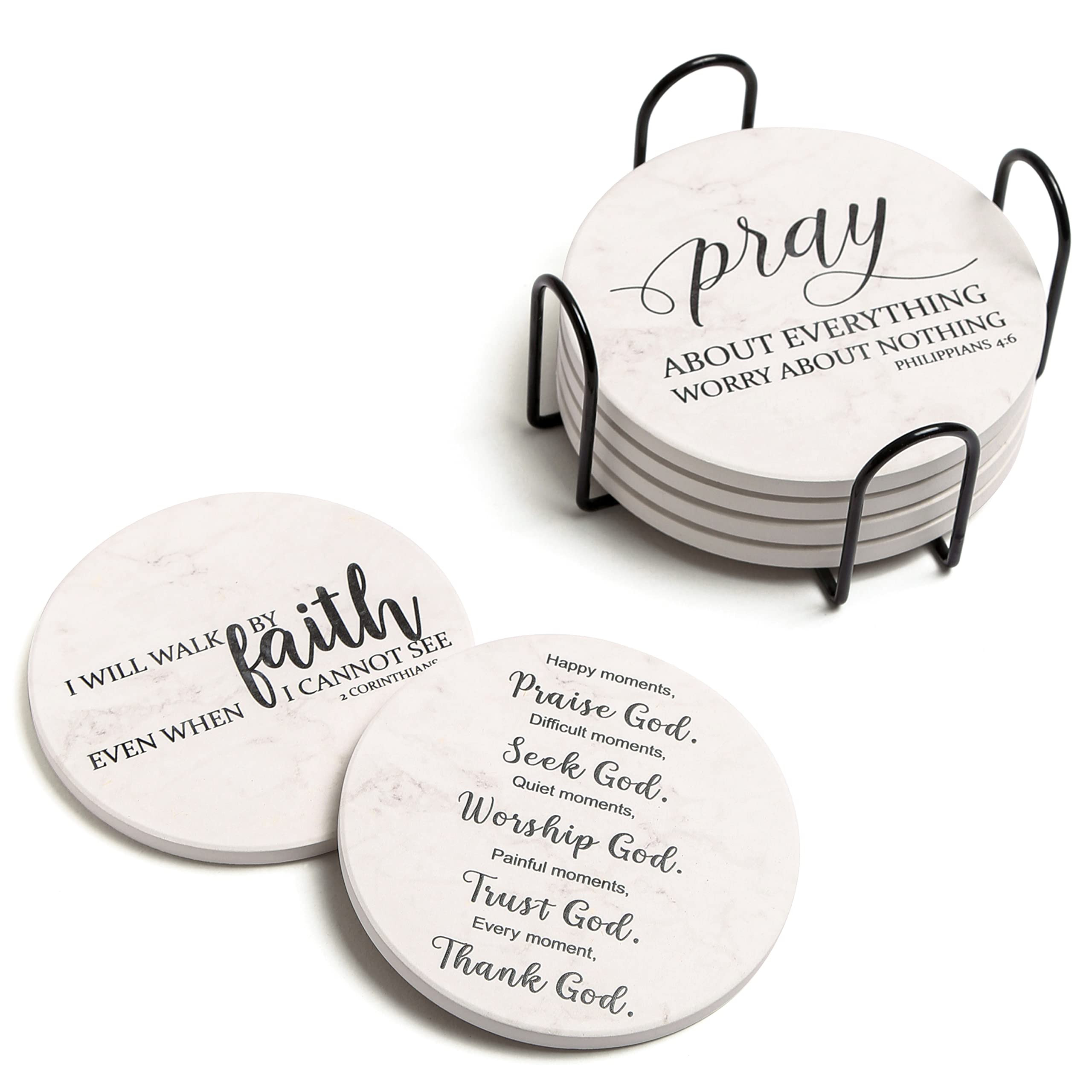 Coasters for Drinks with Bible Verses, Set of 6 Absorbent Drinks Coasters with Holder Ceramic Drink Coaster with Cork Backing for Table Protection, Christian Coasters, Christian Gifts | Amazon (US)